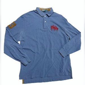 Ralph Lauren long sleeved big horse polo shirt blue/burgundy Men’s Sz. XL